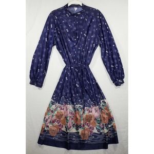 Vtg Midi Dress Union Made Womens Purple Floral boho hippie Med